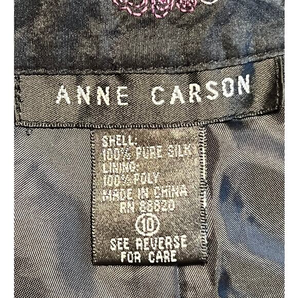 Vtg Anne Carson 100% Pure Silk Floral Embroidered High Waist Pants Size 10 Black - Picture 3 of 9